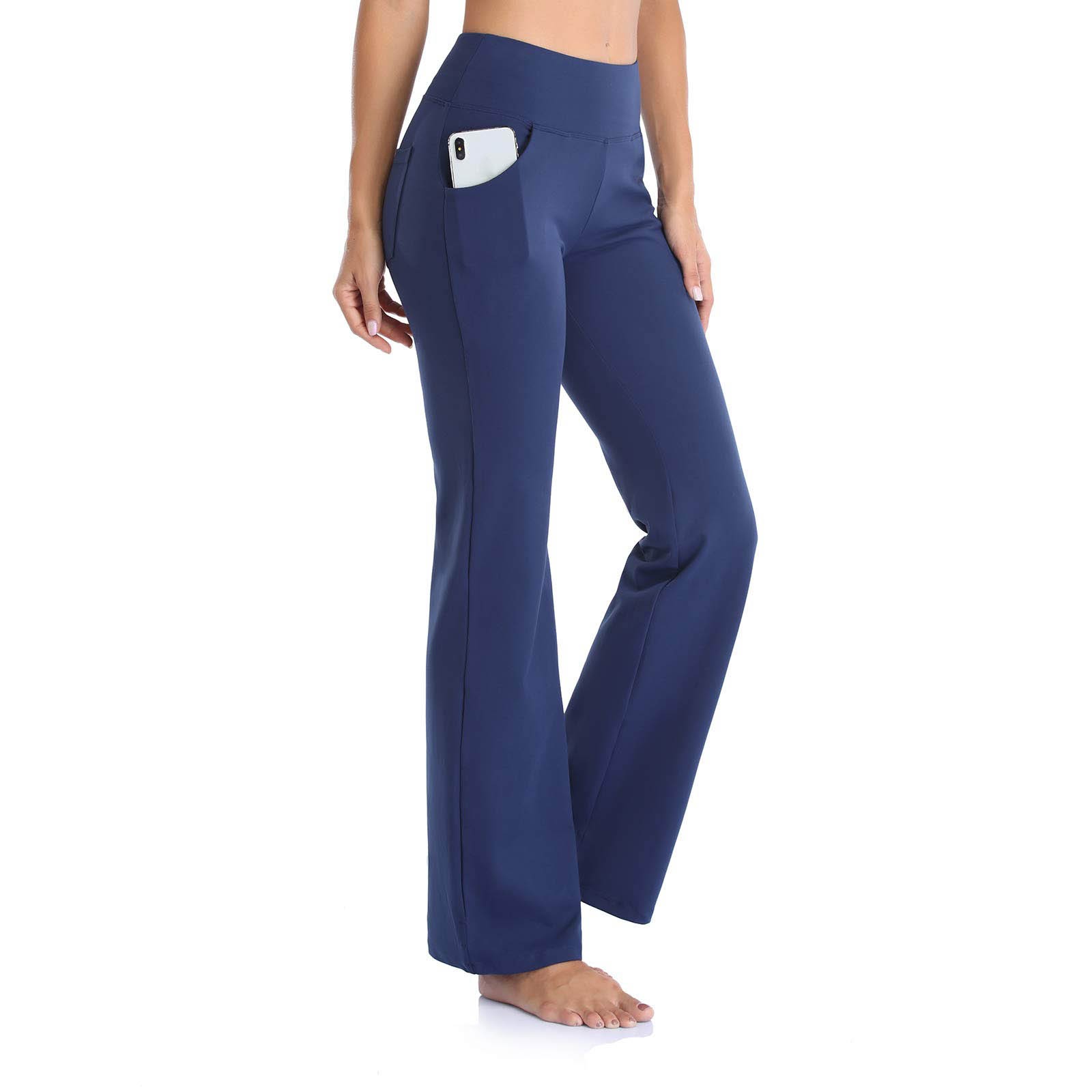 thumbnail image 4 of Pantalones de yoga de mujer con cintura alta y pernera acampanada - Pernera recta ancha, bolsillos, poliéster, largo completo, informales/deportivos - S-XL, 4 of 8